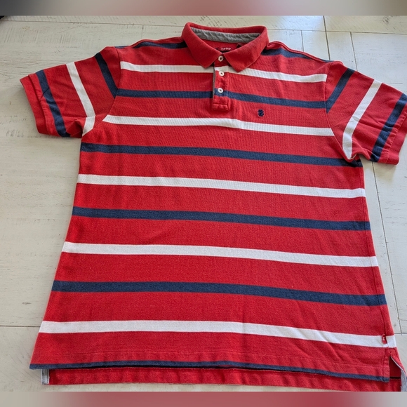 IZOD Polo Mens XXL Tall Red White Blue Stripe 100% Cotton Golf Outdoor Casual - Picture 1 of 9